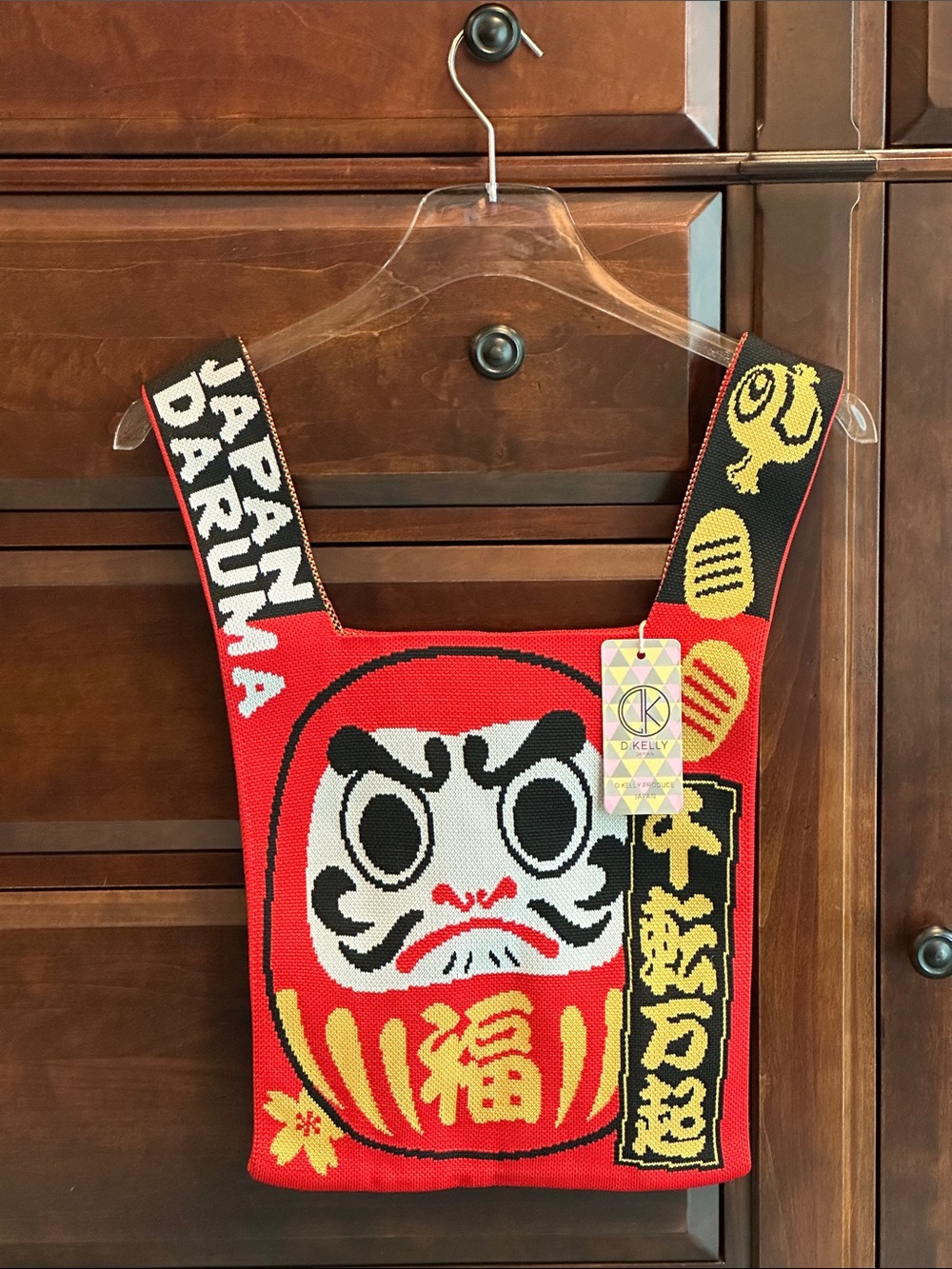 D. KELLY Japan Daruma Doll Knit Tote Bag NEW WITH TAGS